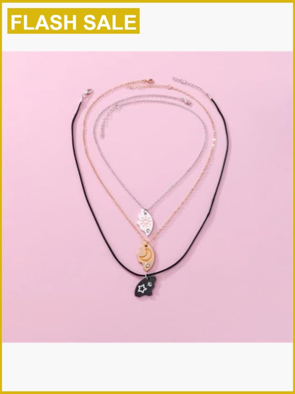 3pc Moon Sun Star Puzzle Matching Necklace Set Gold Silver Best Friend BFF - Picture 5 of 5